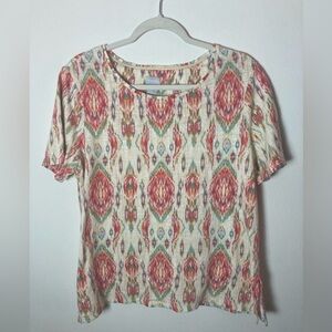Chico’s Southwest Ikat Button Top 2 medium Summer Aztec Western Abstract
